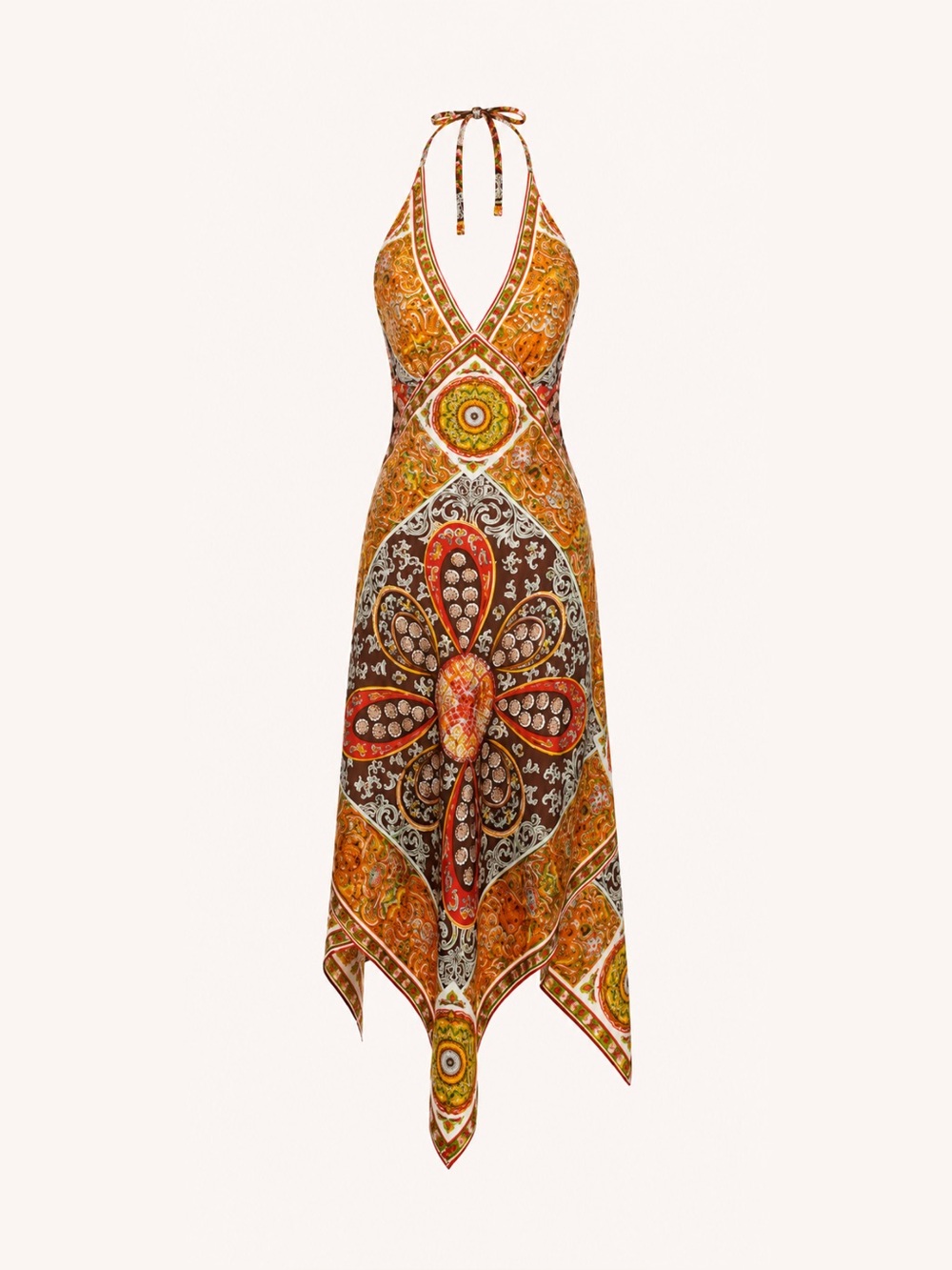 Vintage Laundry by Shelli Segal 100% Silk Paisley Handkerchief Hem Halter Dress
